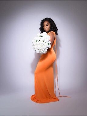 Fashion Nova Orange Satin Maxi Gown with Back Tie